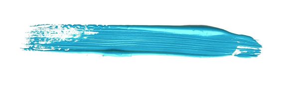 Τυρκουάζ μπλε πινέλο χαϊδεύοντας πάνω από απομονωμένο φόντο, υφή καραβόπανου ακουαρέλα - Φωτογραφία, εικόνα