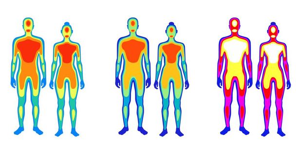 Набір мультяшного тіла теплої термограми чоловіка і жінки Векторні плоскі ілюстрації
 - Вектор, зображення