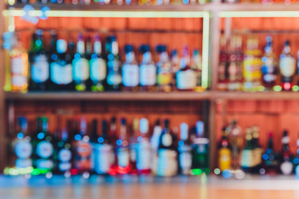Blurred background with restaurant blur interior. alcohol alcohol bottles. - Fotografie, Obrázek