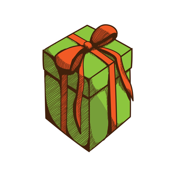 Present box with ribbon and bow. - Vektör, Görsel