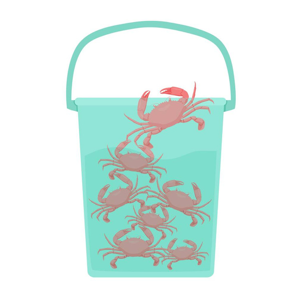 Cartoon menigte van krab in water op emmer vector grafische illustratie - Vector, afbeelding