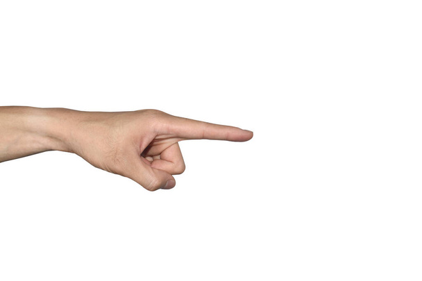 Apontando o dedo Man hand sign isolado no fundo branco
 - Foto, Imagem