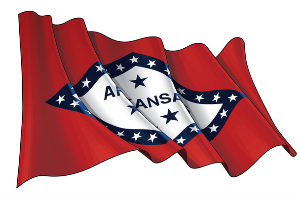 Ilustración vectorial de una bandera ondeante del estado de Arkansas. Todos los elementos perfectamente en capas bien definidas y
  - Vector, imagen