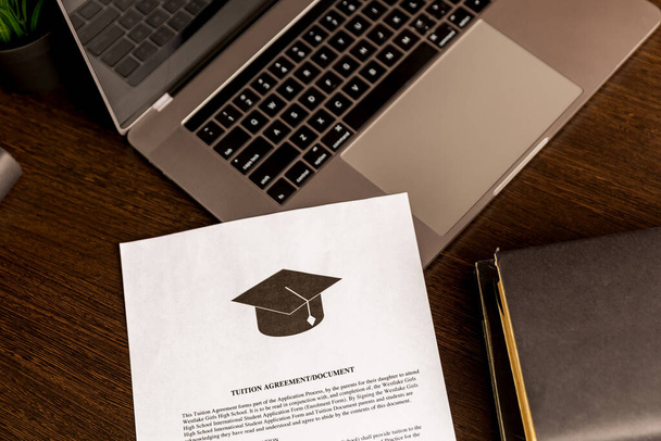 Man reading college or university application or document from school. College acceptance letter or student loan paper. Applicant filling form or planning studies. - Photo, Image