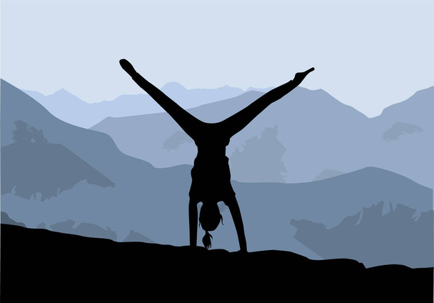 Yoga exercises, silhouette of a girl practicing. - Vector, Image
