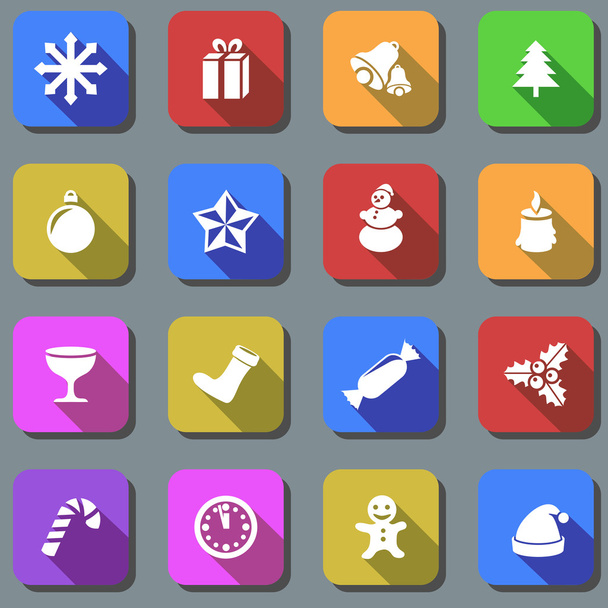 Color Christmas plain vector icons with shadow effect. - Vetor, Imagem