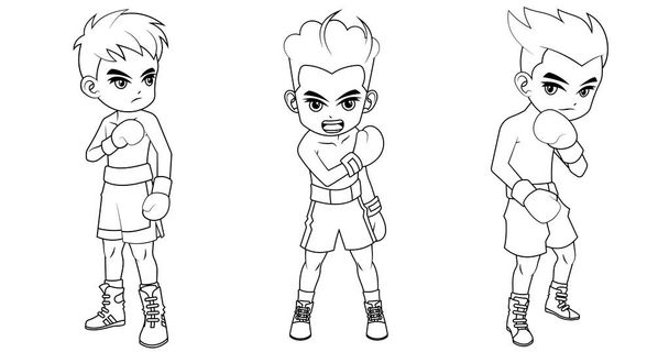 Collection de garçon de boxe de dessin animé utilisé pour le livre de coloriage
  - Vecteur, image