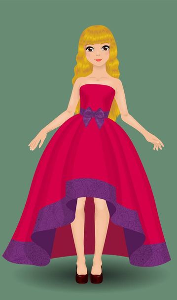 Pretty blond girl dressed in trendy outfit - Vector, afbeelding