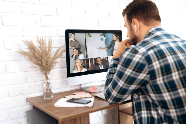 video conference business colleague comminacation online freelancer distant work laptop man woman - Photo, Image