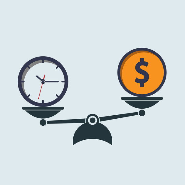 money dollar coin and time on scales. time money. vector symbol in flat style EPS10 - Vector, Image