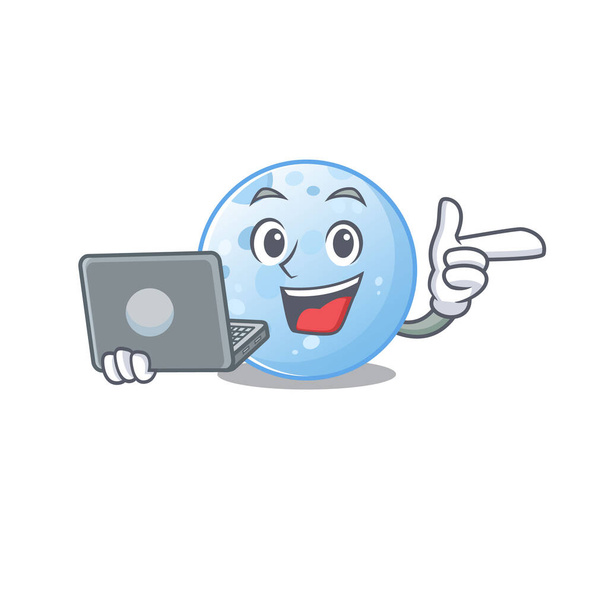 Cartoon character of blue moon clever student studying with a laptop - Vector, Imagen