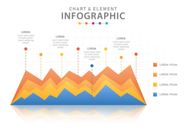 Modelo de infográfico para negócios. Diagrama Mindmap moderno com gráfico de linha, infográfico vetorial de apresentação
. - Vetor, Imagem