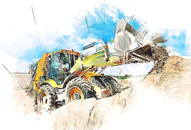 Excavator illustration color isolated art work - Photo, Image