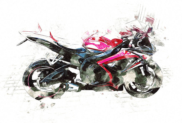 Ilustración de motocicleta color arte aislado vintage retro
 - Foto, Imagen