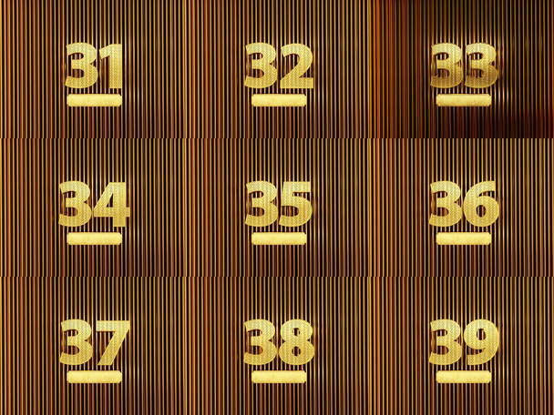 Set of numbers from thirty-one to thirty-nine perforated with small holes on the metal background. 3D illustration - Foto, immagini