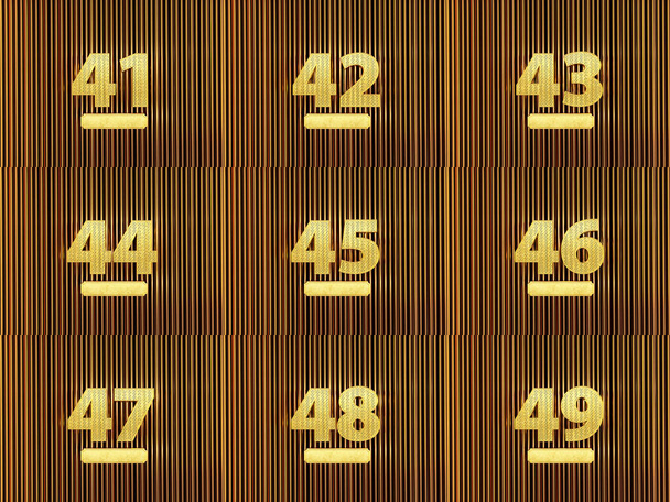 Nummerset van eenenveertig tot negenenveertig geperforeerd met kleine gaatjes op de metalen ondergrond. 3D illustratie - Foto, afbeelding