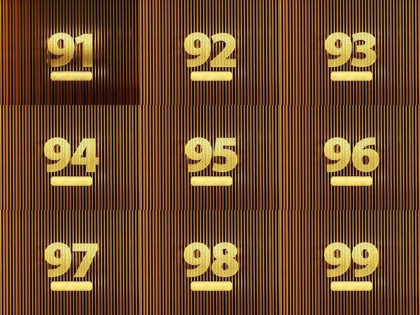 Set of numbers from ninety-one to ninety-nine perforated with small holes on the metal background. 3D illustration - Photo, Image