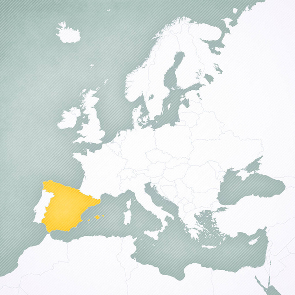 Ισπανία στο χάρτη της Ευρώπης με απαλά ριγέ vintage φόντο.  - Φωτογραφία, εικόνα