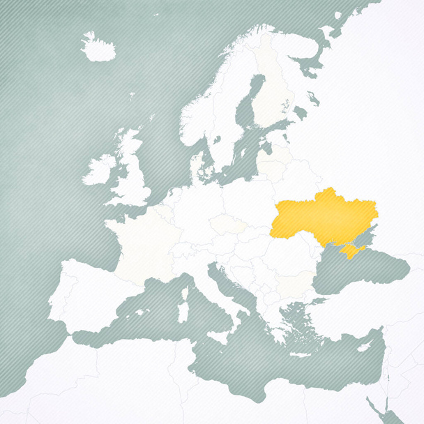 Ucraina sulla mappa dell'Europa con sfondo vintage a strisce morbide
.  - Foto, immagini