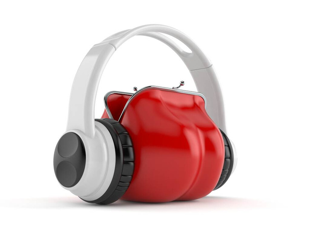 Purse with headphones isolated on white background. 3d illustration - Photo, Image