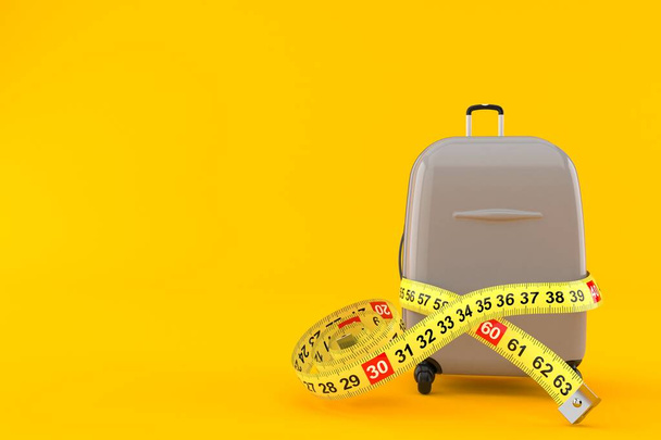 Βαλίτσα με εκατοστό που απομονώνεται σε πορτοκαλί φόντο. 3D εικονογράφηση - Φωτογραφία, εικόνα