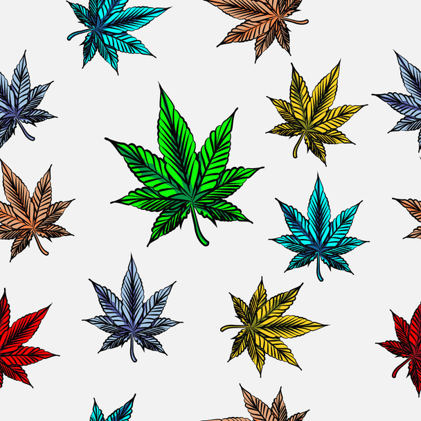 natuur blad cannabis kleurrijke naadloze patroon zomer met witte achtergrond marihuana - Vector, afbeelding