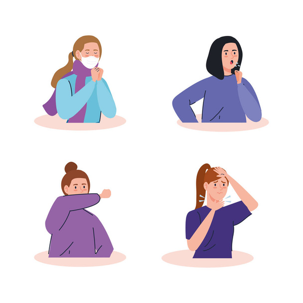 group women sick of coronavirus 2019 ncov - Διάνυσμα, εικόνα