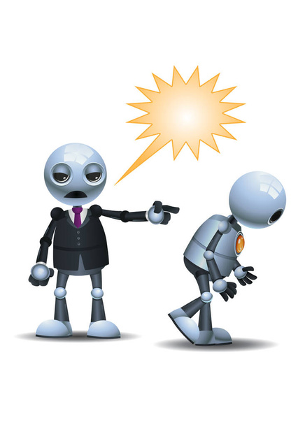 3d illustration of  little robot fired by his boss on isolated white background - Photo, Image