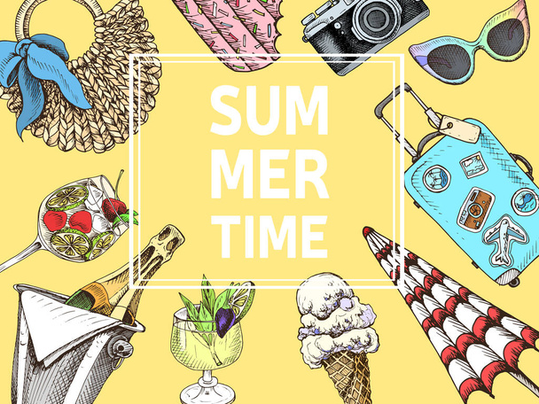 Summertime schets hand getrokken kaart, vector illustratie - Vector, afbeelding