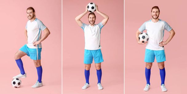 Collage mit männlichem Fußballer auf farbigem Hintergrund - Foto, Bild