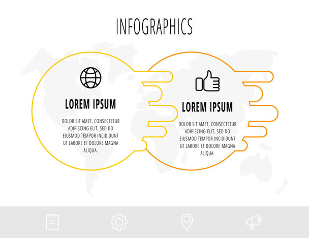 Business diagram with 2 circular elements and icons. Vector flat concept of two business options to choose from. Infographics modern design for flowchart, timeline, web, graph, presentation - Vector, Image