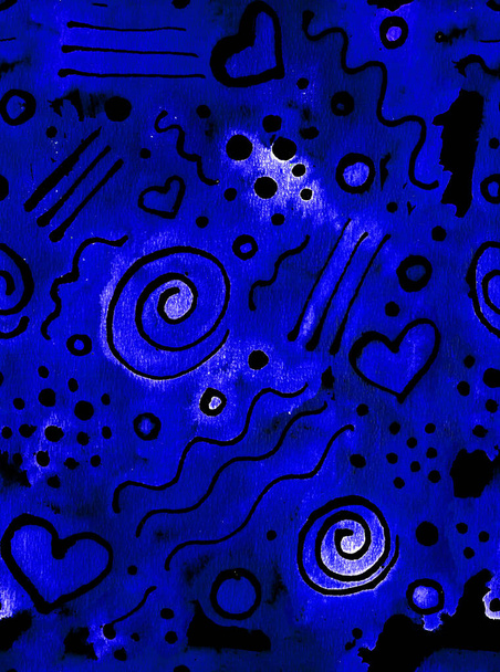 Hand gezeichnet nahtlose bunte helle Muster mit singt und Symbol auf Flüssigkeit - Foto, Bild