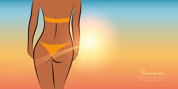сексуальная девушка летом на солнечном фоне рая
 - Вектор,изображение
