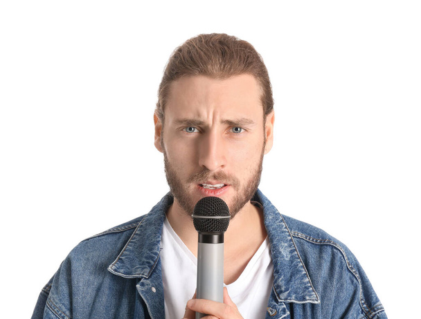 Young male singer on white background - Photo, Image