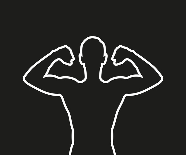 Силуэт силуэт сильного мускулистого человека, изолированный на черном
 - Вектор,изображение