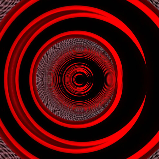 levendige rode zeef patronen hedendaagse gebogen patronen en design op een zwarte achtergrond - Foto, afbeelding