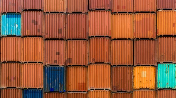 Containerstapel Hintergrund, Containerstapel, Logistik Import Export Geschäft, oben Ansicht. - Foto, Bild