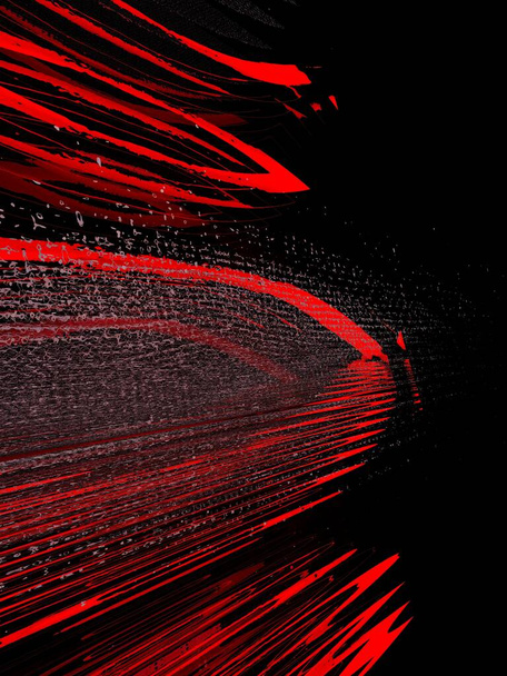 vívidos patrones de tamiz rojo patrones curvos contemporáneos y diseño sobre un fondo negro 3D explosión vista superficial
 - Foto, Imagen