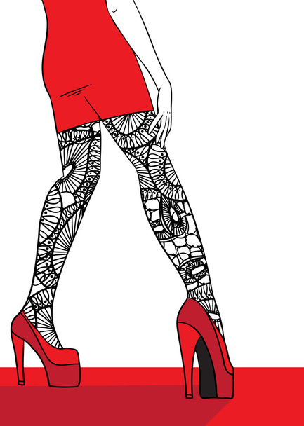 Sexy girl in high heels stockings - Vector, Image