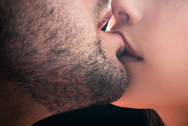 Sensual kissing. Couple In Love. Intimate relationship and sexual relations. Closeup mouths kissing. Passion and sensual touch. Romantic and love. - Φωτογραφία, εικόνα