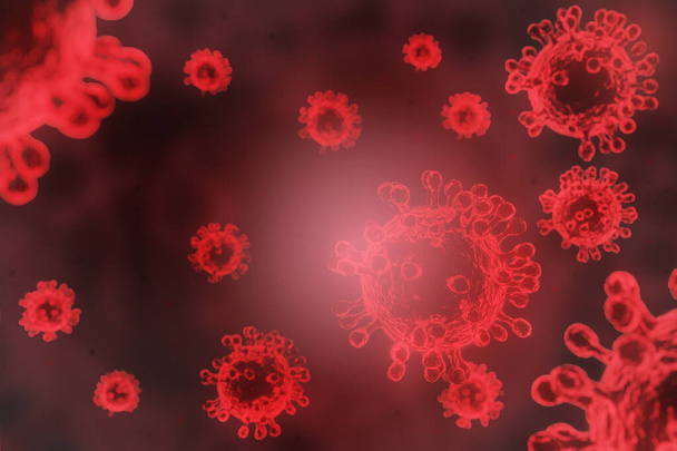 3D-beeld van een virus tegen de achtergrond, Coronavirus 2019-nCov, Novel coronavirus concept en Aziatische griep of - Foto, afbeelding