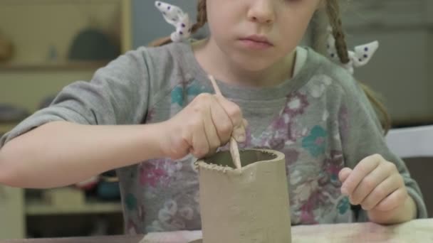 Childrens master class in clay modeling. Ceramic workshop - Footage, Video