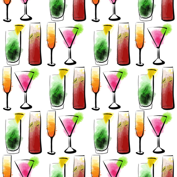 Vektor nahtlose Muster abstrakte Cocktail-Illustration rosa Farbe auf weiß - Vektor, Bild