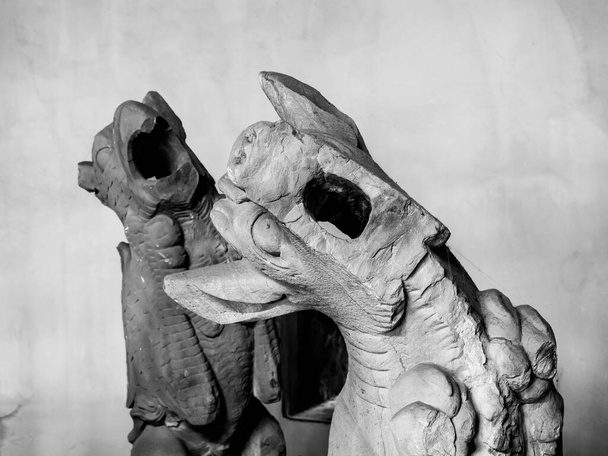 Sculptures on religious themes, artfully carved from stone many years ago. France. - Valokuva, kuva