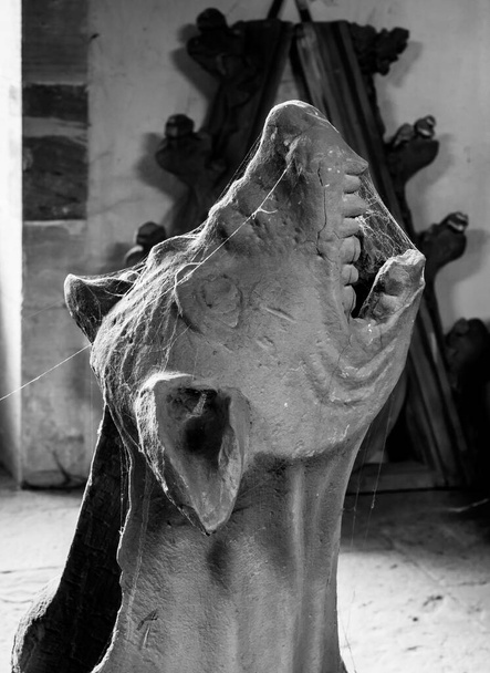 Sculptures on religious themes, artfully carved from stone many years ago. France. - Valokuva, kuva