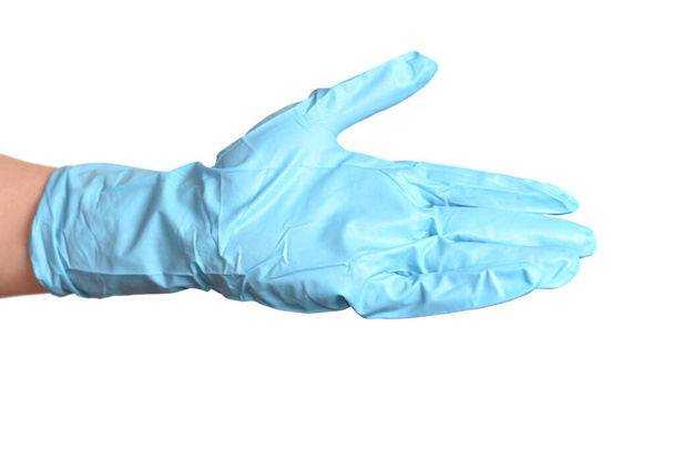 Eller mavi koruyucu eldivenler içinde beyazın üzerinde - Fotoğraf, Görsel