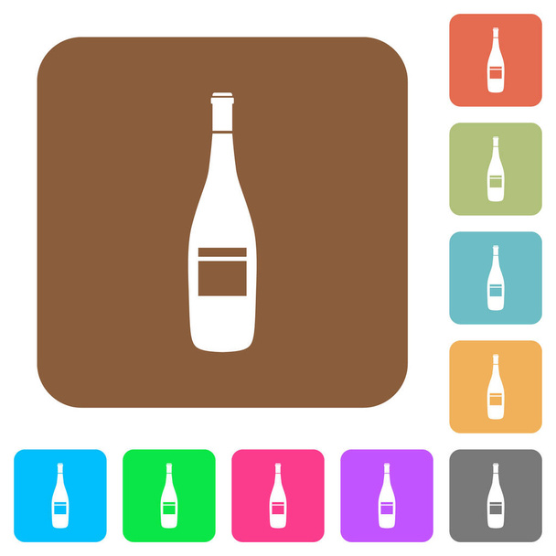 Wine bottle with grapes flat icons on rounded square vivid color backgrounds. - Vector, Image