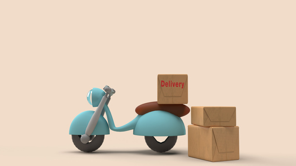 De levering verzenden bestelling met motoren fiets 3d rendering. - Foto, afbeelding