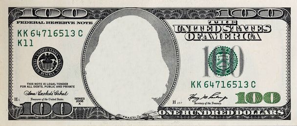 Yhdysvaltain 100 dollarin raja tyhjällä keskialueella
 - Valokuva, kuva