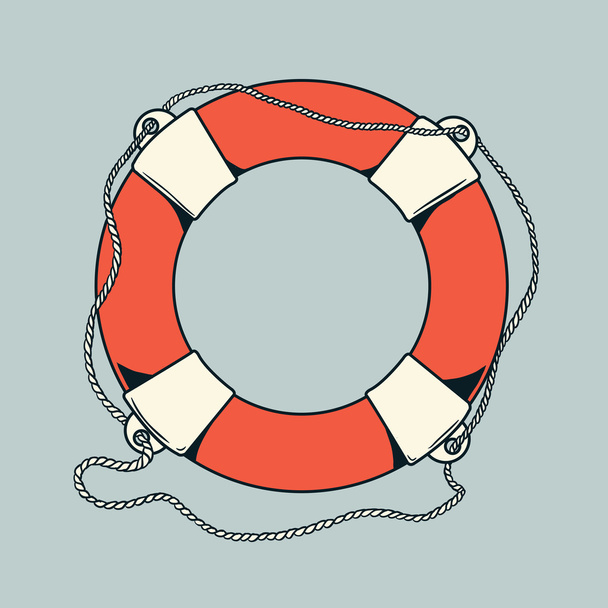 Detailed outlines, colored nautical life buoy isolated on grey background. Ship element. Vector illustration. - Vector, Image